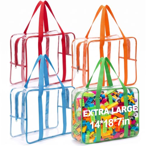 14 x 18 x 7 in 4 Pack Toy Storage Bags,Multicolor | Clear PVC Design, Easy Access Zipper, Durable Carry Handles, Ideal for Toys, Games and Home Organization - color: Multicolor, size: 14 x 18 x 7 in