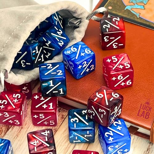 Luck Lab MTG Magic Life Counter Dice, 48 PCS - Compatible w/Magic Card Game Accessories, CCG Creature Stats w/ 2 Dice Bags (Blue Pearl, Blue Swirl, Red Pearl, Red Swirl) - color: Blue Pearl, Blue Swirl, Red Pearl, Red Swirl
