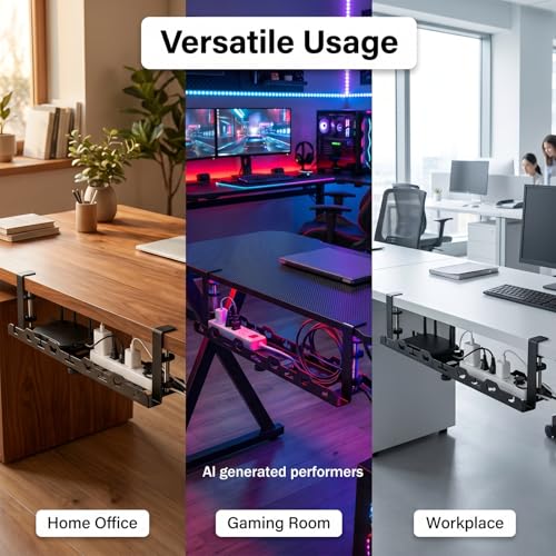 No Drill Under Desk Cable Tray, Heavy Duty Metal Organizer | No Drill, Heavy Duty, Metal, Organizer