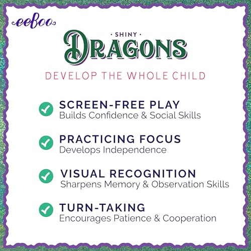 eeBoo Shiny Dragons Memory & Matching Game, Ages 3+, 1-4 Players | Introduces mythical dragons. Sharpens recognition, concentration & memory skills. Includes 48 foil tiles, 24 pairs - style: Shiny Dragons