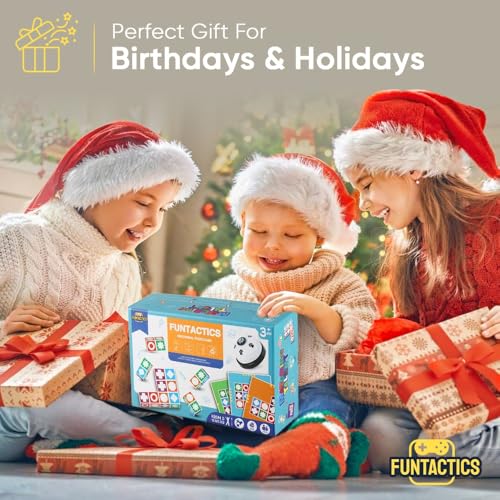 Funtactics Wooden Block Matching Puzzle Game with Victory Bell Pattern Recognition Board Game for Kids Ages 3+ & Adults | 5 Players 5 Difficulty Levels | Family Game Night | Birthday