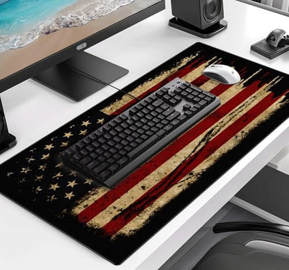 Retro American Flag XL Gaming Mouse Pad with Stitching Edge Laptop Desk Mat | Large Extended Mouse Pad; Full Desk Coverage; Waterproof Coating; Stable Anti-Slide Base For Gaming, Office, Study Daily Use - color: American Antique Flag