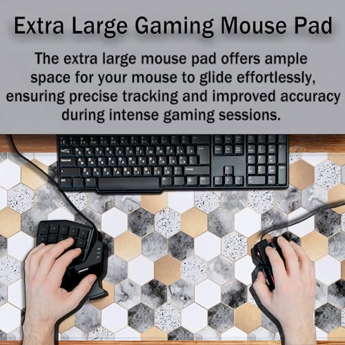 XXL Mouse Pad Desk Mat Large Gaming Mouse Pads Computer Mats 900X400 Mousepad Non-Slip Rubber Base Waterproof with Stitched Edges 35.4" X 15.7" for Game Office, Geometric Abstract - color: Marble