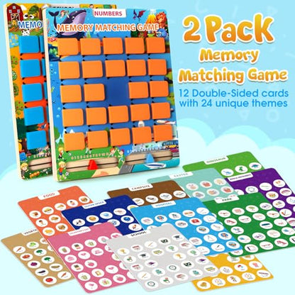 Matching Memory Game for Kids, 2 Pack Travel Toy for Toddlers Boys Girls | Road Trip Travel Essentials for Kids Ages 3 4 5 6 7 8 Years Old, Airplane, Car, Camping Activity, Christmas Birthday Gifts