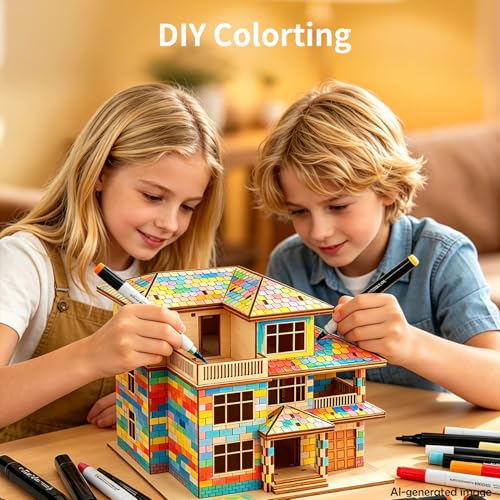 3D Wooden Puzzles for Adults,Miniature Villa Model Kit,DIY Wooden Craft for Home Office Decor,Stress Relief & Screen-Free Activity,Gift for Adults, Teens, Dads, DIY Lovers - style: Three Layers