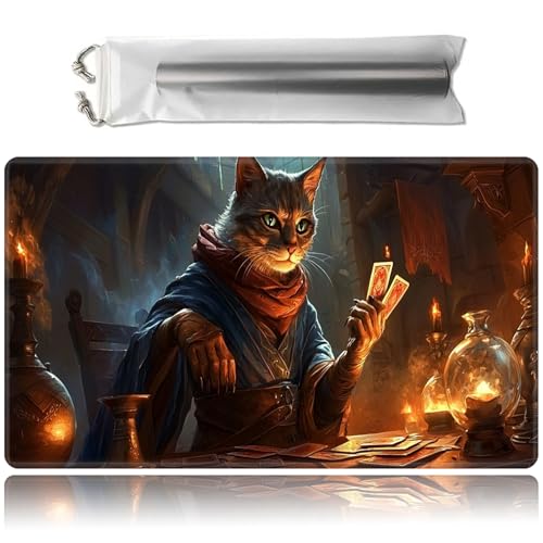 for MTG Game Playmat with Storage Bags,Game Mat 24 x 14 inches,TCG and Board Game Mat for Cards,Mousepad Desk Mats-Cat Playing Cards - color: Cat Playing Cards, size: No With Zones