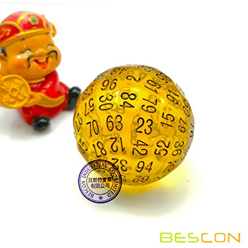 Bescon Translucent Polyhedral Dice 100 Sides Dice, Transparent D100 die, 100 Sided Cube, D100 Game Dice,100-Sided Cube of Amber - color: Amber D100
