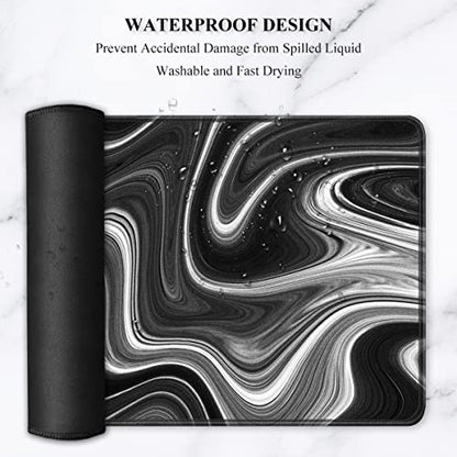 Auhoahsil Large Gaming Mouse Pad, Fluid Art Style XXL 35.4 x 15.7 in Desk Pad Stitched Non-Slip Rubber Long Computer Mousepad Thin Extended Full Size Desk Mat for Desktop Laptop Wireless Mice, Black - color: 13 Abstract Contour, size: 35.5L x 15.7W inches