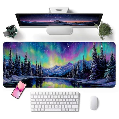 Mouse Pad, Desk Mat, 31.5x11.8in Large Mousepad, Aurora | Desk Pad with Stitched Edge & Rubber Non-Slip Bottom, Gaming Mouse Pad, Extended Mousepad for Home, Office - color: Aurora