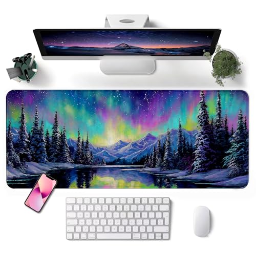 Mouse Pad, Desk Mat, 31.5x11.8in Large Mousepad, Aurora | Desk Pad with Stitched Edge & Rubber Non-Slip Bottom, Gaming Mouse Pad, Extended Mousepad for Home, Office - color: Aurora