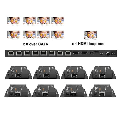 4K 1x8 HDMI Extender Splitter 70m/230ft HDMI Over Ethernet Splitter POC Satellite TV Splitters