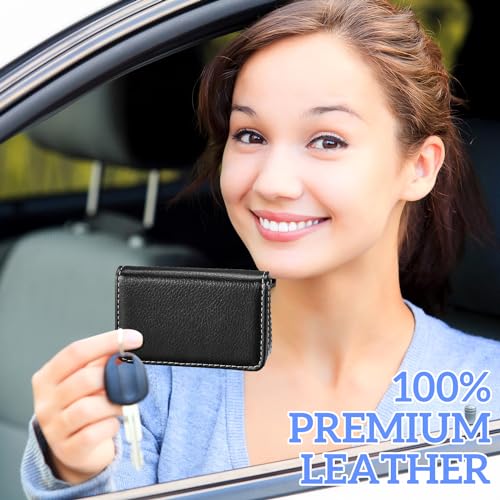 Outus 2 Pcs Business Card Holder, PU Leather Business Card Case Pocket Wallet with Magnetic Shut for Valentines Gift Adult(Black) - color: Black