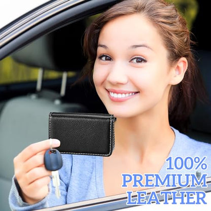 Outus 2 Pcs Business Card Holder, PU Leather Business Card Case Pocket Wallet with Magnetic Shut for Valentines Gift Adult(Black) - color: Black