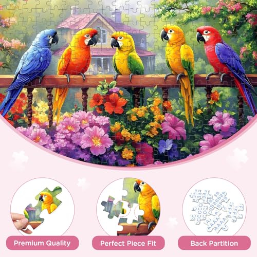 300 Piece Puzzles for Adult, Beauty Parrots and Flowers Jigsaw Puzzle - style: Bird