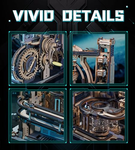 ROBOTIME Motorized Wooden Puzzles for Adults - 3D Puzzles for Adults LGC01 Marble Spaceport - Wooden Marble Run Model to Build - Space/STEM/Engineering Gift