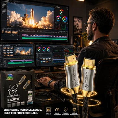 Fusion8K Certified HDMI 2.1 Cable 48Gbps 10 Feet - 10K 8K@60Hz 4K@120Hz 144Hz | eARC HDR10 Dolby Vision HDCP 2.3 | Braided Cord for PS5, Xbox Series X, Apple TV 4K, Roku, OLED TV - size: 10 Feet