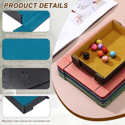 uxcell PU Leather Dice Tray, Rectangle Magnetic Folding Velvet Portable Folding Dice Rolling Tray for Table Games Keys Wallet Watch Coin, Sky Blue - color: Sky Blue