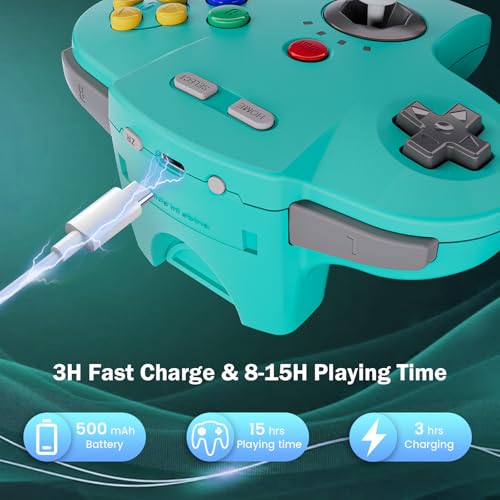 KIWITATA Wireless N64 Controller for Switch Online Games, 2.4GHZ N64 Wireless Remote Joystick Controller Compatible with N64 Console, Switch 1/2,Windows PC & MAC Turquoise - color: Turquoise