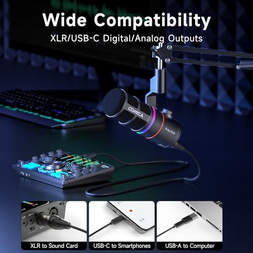 COMICA EJoy D10(A) USB/XLR Dynamic Gaming Mic with Boom Arm, Noise Cancel | Cardioid Dynamic Capsule, 48khz/24bit, 4-Level Gain & Real-Time Monitor, Streaming Microphone for Gamers Pc/Laptop/Ps5 - color: Black