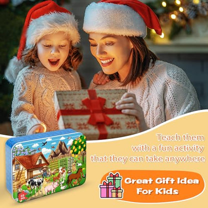 LELEMON Puzzles for Kids Ages 4-6,60 Piece Puzzles for Kids in a Metal Box | Farm Educational Jigsaw Puzzles Kids Puzzles,Childrens Puzzle Games Puzzle Toys for Girls and Boys - color: Farm