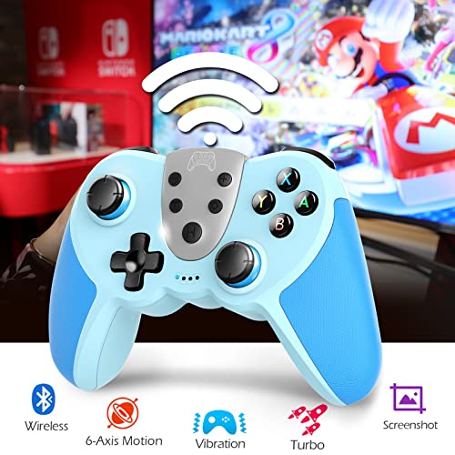 TERIOS Wireless Pro Controller Compatible with Switch/Switch Lite, Switch OLED - Premium Joypad for Video Games - 3 Levels of Turbo Speed - Adjustable Vibration Intensity (Blue)