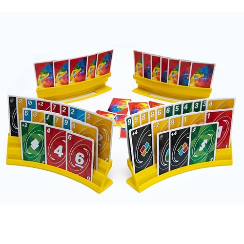 BORICO Card Holders for Playing Cards - 4 Pack Playing Card Holder for Kids and Adults,Stackable Storage Game Card Tray for Arthritis Patients with a Travel Pouch (Yellow) - color: Yellow