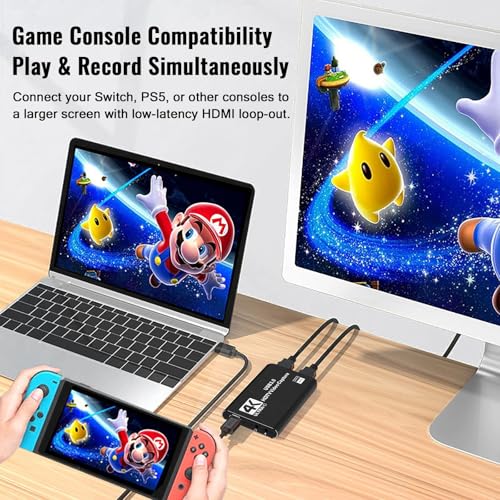 HDMI Video Capture Card 1080P 60FPS, USB 3.0 Game Capture Device | Compact & Portable for Streaming, Gaming, and Meetings, Compatible with Switch/PS4/PS5/PC/Laptop/OBS, Black