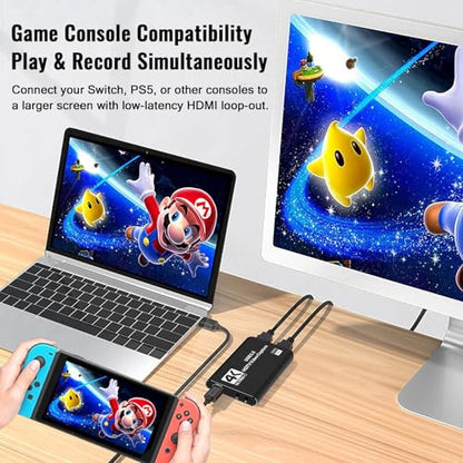 HDMI Video Capture Card 1080P 60FPS, USB 3.0 Game Capture Device | Compact & Portable for Streaming, Gaming, and Meetings, Compatible with Switch/PS4/PS5/PC/Laptop/OBS, Black