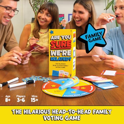 Lucky Egg are You Sure We’re Related? – Hilarious Family Games for Kids and Adults | Board Game with 200 Cards, Paddles & Spinner | Party Games for Family Game Night for 8+ | 2–8 Players