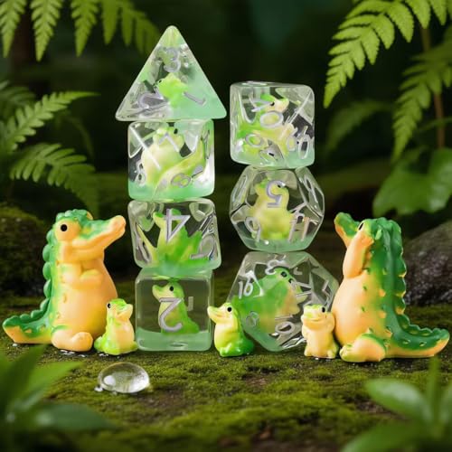 Resin D&D Dice Set, Crocodile Animal Polyhedral Dice for Dungeons and Dragons, RPG, MTG DND 7-DIE (D4, D6, D8, D10, D12, D20, D%) for Ages 15 and Up - color: Crocodile1