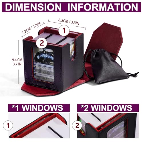 Commander Dual Display Deck Box — Patented Design Holds 130 Double-Sleeved/100 Triple-Sleeved Cards, Includes 2 Thick Card Bricks & 2 Dividers, Multi-Function Storage Cas（Dragon Black Red） - color: Black/Red Dragon