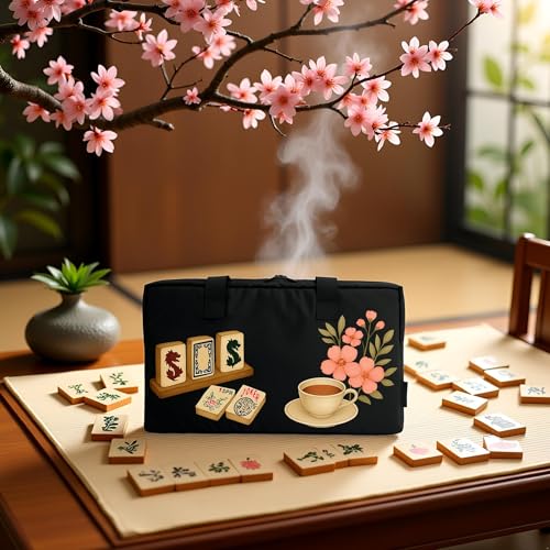 American Mahjong Set Complete, Full Game with 166 Mahjong Tiles, Mahjong Racks with Pushers, Instructions, Dice, Chips, Wind Indicator & Mahjong Accessories in Bag (Blossom Brew Tiles) - color: Blossom Brew Tiles
