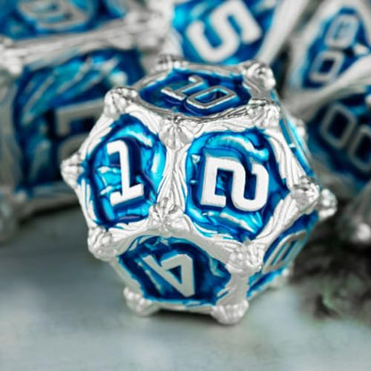 Surpass DND dice Set Blue Metal dice 7piece Set d&d Polyhedral Dice for Dungeons and Dragons MTG dice Pathfinder Role Playing (Blue) - color: Blue