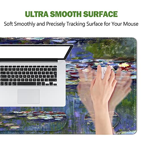 ToLuLu Extended Gaming Mouse Pad, Ergonomic Keyboard Mouse Wrist Rest Set | Large Desk Mat with Stitched Edges, Non-Slip Base Memory Foam Support Mousepad for Home Office Game, Monet Water Lilies - color: Monet Water Lilies
