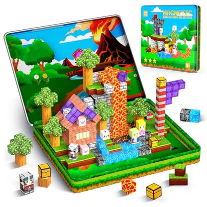 99PCS Magnetic Blocks Travel Toys, Magnet Building Blocks with Portable Metal Box, Mini Construction Travel Magnetic Tiles for Toddlers Boys Age 3-5 4-8 8-12, STEM Sensory Outdoor Travel Toys Gifts