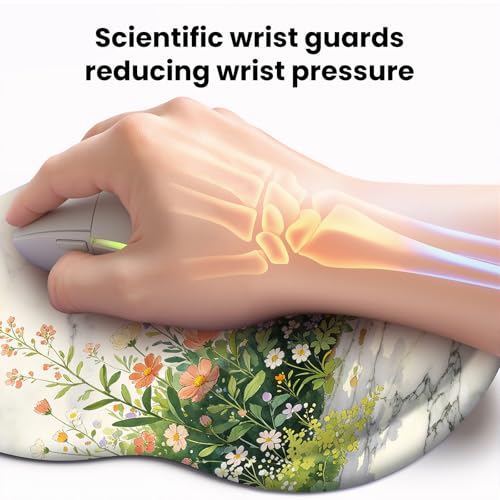 Mouse pad with Wrist Rest,Relieving Pain Memory Foam Computer pad, Ergonomic Desktop Mouse, Silicone Material Mouse pad, with Non-Slip PU Base (Beautiful Flowers) - color: Beautiful flowers