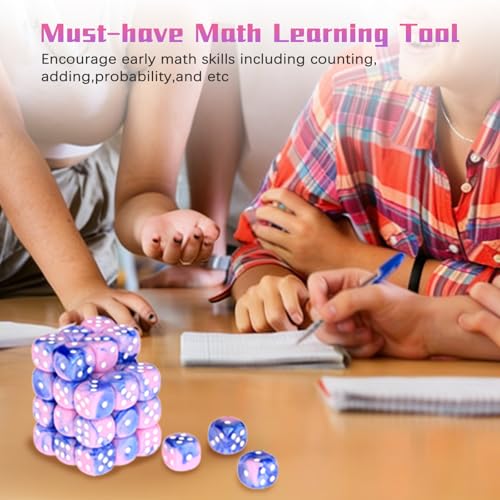 36 Pieces 12mm 6 Sided Mini Dice Set,Two Colours D6 Game Dice Set,6 Sided Standard Game Dice for Board Games Dice Games Classroom Teaching Dices Game,with Portable Gaming Box(Pink & Blue) - color: D6-pink & Blue
