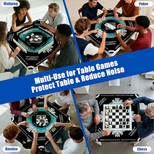 Mahjong Mat 2025 Upgraded No-Crease & No Odor Design, 32.3 Inch with Waterproof Velvet, Non-Slip PU Silicone, Lightweight for Noise Reduction, Includes Printed Rules for Tiles and Cards (Black) - color: Black