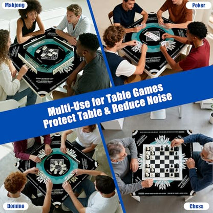 Mahjong Mat 2025 Upgraded No-Crease & No Odor Design, 32.3 Inch with Waterproof Velvet, Non-Slip PU Silicone, Lightweight for Noise Reduction, Includes Printed Rules for Tiles and Cards (Black) - color: Black