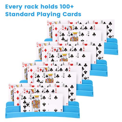 Three-Layer Design Playing Cards Holders，Playing Card Holder for Kids Adults Hands Free Card Holder for Family Card Game Nights Poker Parties - color: Blue(4pack)