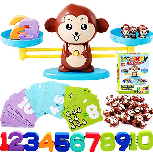 CozyBomB™ Monkey Scale Balance Toy, Number Counting Math Games | STEM Preschool Learning Toys Educational Gifts Boy Girl Birthdays Christmas for 3 4 5 Year olds Homeschool Kindergarten - color: Brown