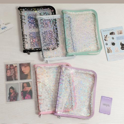 Kpop Photocard Binder with 6 Stickers Sheet & 50 Shinning Protective Sleeves Kpop Photocard Holder Book with Kpop Photocard, A5 Binder Photocard Album 30 Inner Pages with 240 Pockets (Lightpurple) - color: Lightpurple