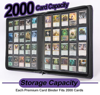 Premium 2000 Pocket Card Binder - 20 Pocket Trading Card Binder with Sleeves Fits 2000 Cards, Ringless Card Album for TCG - Model A，Classic Purple - color: Classic Purple