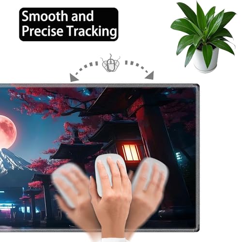 Large Gaming Mouse Pad Set with Wrist Support – 31.5" x 11.8" 4-in-1 XXL Mousepad with Keyboard Wrist Rest, Mouse Wrist Rest & Coaster – Ergonomic Desk Mat for Office, Home – Japanese Full Moon - color: Japanese Full Moon