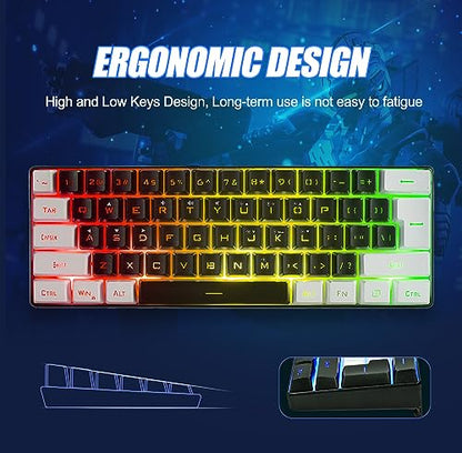 abucow 60% Percent Gaming Keyboard Minimalist Portable Wired Ultra-Compact Mini Imitation 61 Keys RGB Backlit Keyboard (Black-White) - style: Black-white