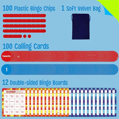 SpriteGru Number Bingo Game, Number 1-100 Bingo Board Game Learn & Count to Read 2 Versions Number Recognition Game for Kids 5-12, Perfect for Classroom & At Home - style: Number Bingo Game
