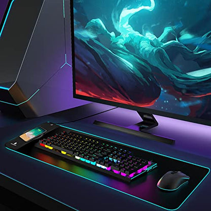 Gaming Mouse Pad,Wireless Mouse Pad Charging,15W Fast Charging | For PC Keyboard Gaming Home&Office,10 Lighting Modes,Support Mobile Phone Devices,Desk Accessories,31.5"X11.8"Black - color: Black