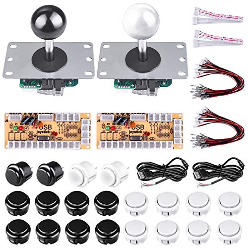 2-Player Arcade Buttons and Joystick Kit for Home Arcade DIY Controller on Windows and Raspberry Pi ,x 5 Pin Joysticks,Black and White Each with 10 Buttons
