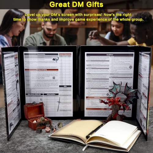 Haxtec DND DM Screen with Magnetic Pockets - 4 Panel Replaceable A4 Vertical Screen for Dungeons and Dragons, TTRPG, Warhammer, Shadowrun - Dry Erase, Eco Friendly Paper, Gift for Dungeon Masters - color: Black & Magnetic
