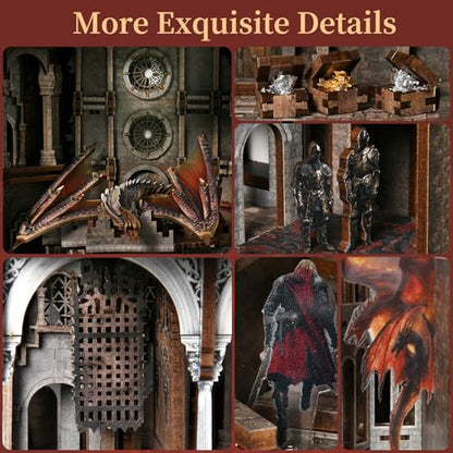 MiniCity Ember Castle Book Nook Kit, DIY 3D Wooden Miniature House with LED | 596-piece wood/paper/plastic kit with LED and dust cover; glue/tools included; 10-12 hr build for shelf decor, ages 14+. - style: Ember Castle